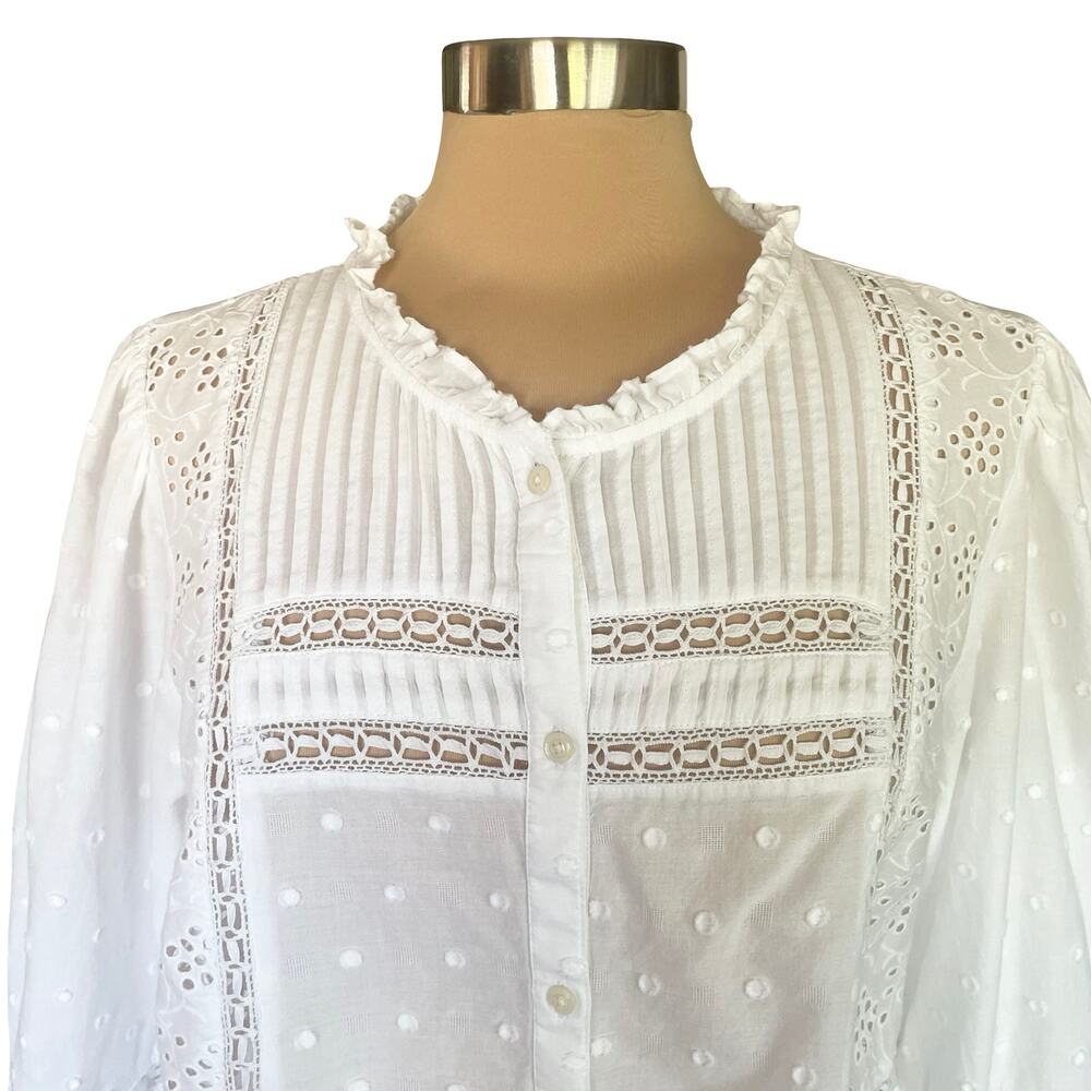 Vineyard Vines White Cotton Eyelet Button Up Top Cottagecore Boho Peasant Sz XL - Picture 4 of 12